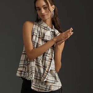 PILCRO 
Sleeveless Bow Blouse Pilcro Ivory and Brown extra small new with tags